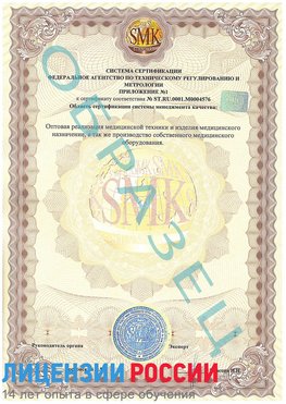 Образец сертификата соответствия (приложение) Анжеро-Судженск Сертификат ISO 13485